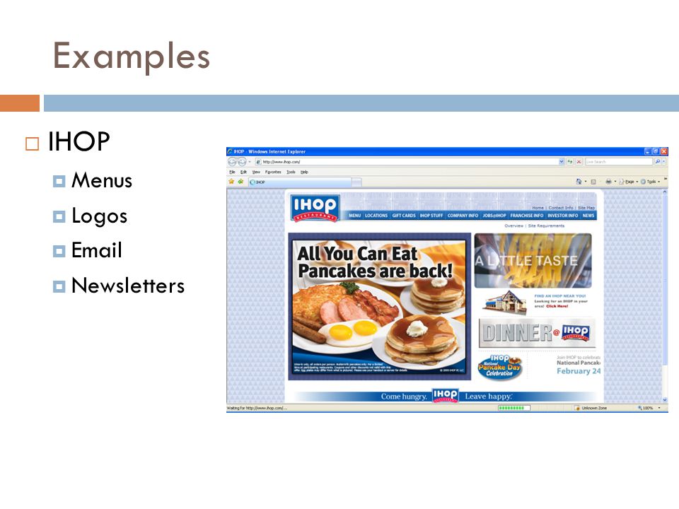 Examples  IHOP  Menus  Logos    Newsletters