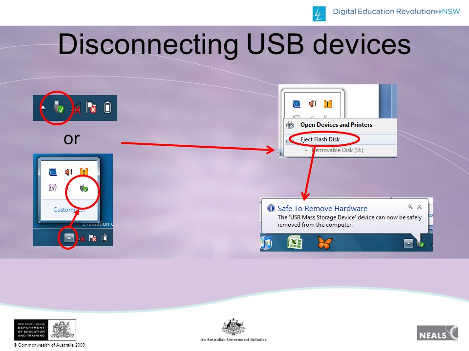© Commonwealth of Australia 2009 Disconnecting USB devices or