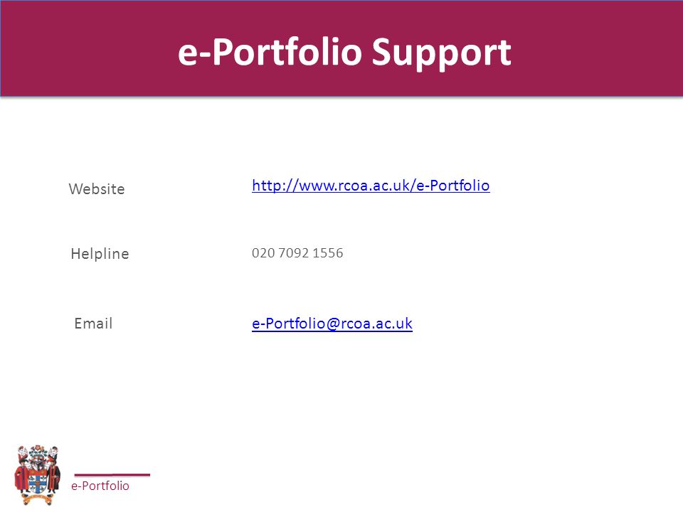 e-Portfolio e-Portfolio Support Website Helpline