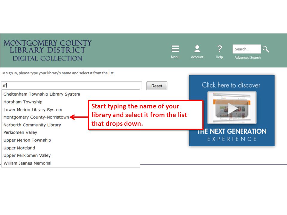 9 Start typing the name of your library and select it from the list that drops down.