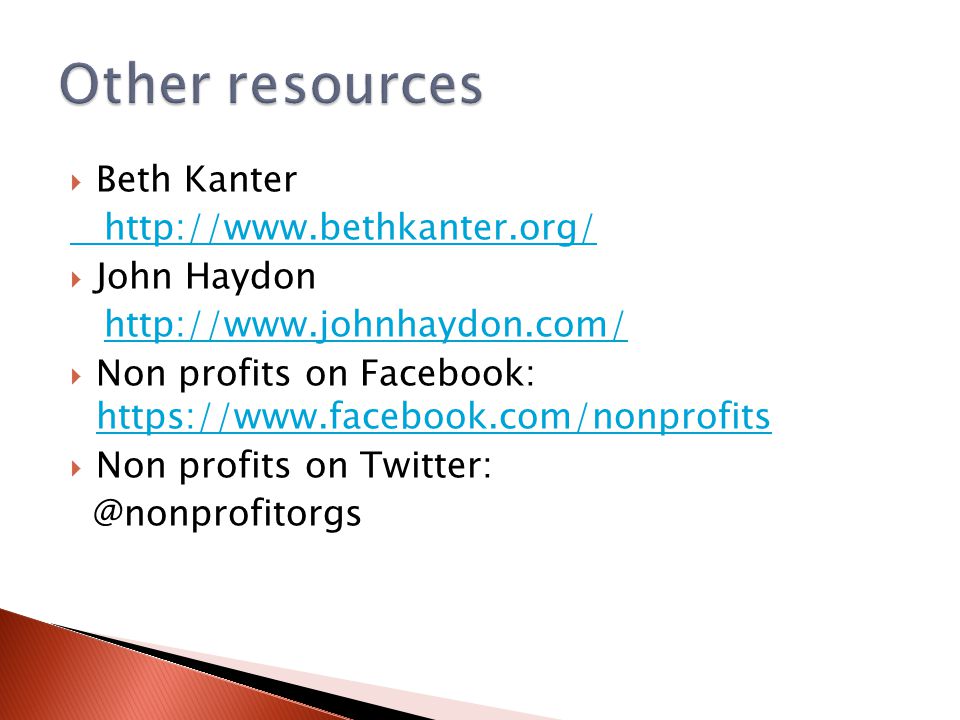  Beth Kanter    John Haydon    Non profits on Facebook:      Non profits on