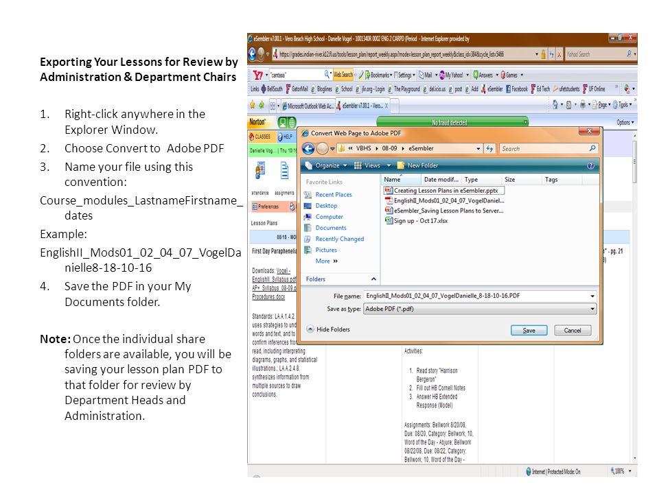 Exporting Your Lessons for Review by Administration & Department Chairs 1.Right-click anywhere in the Explorer Window.