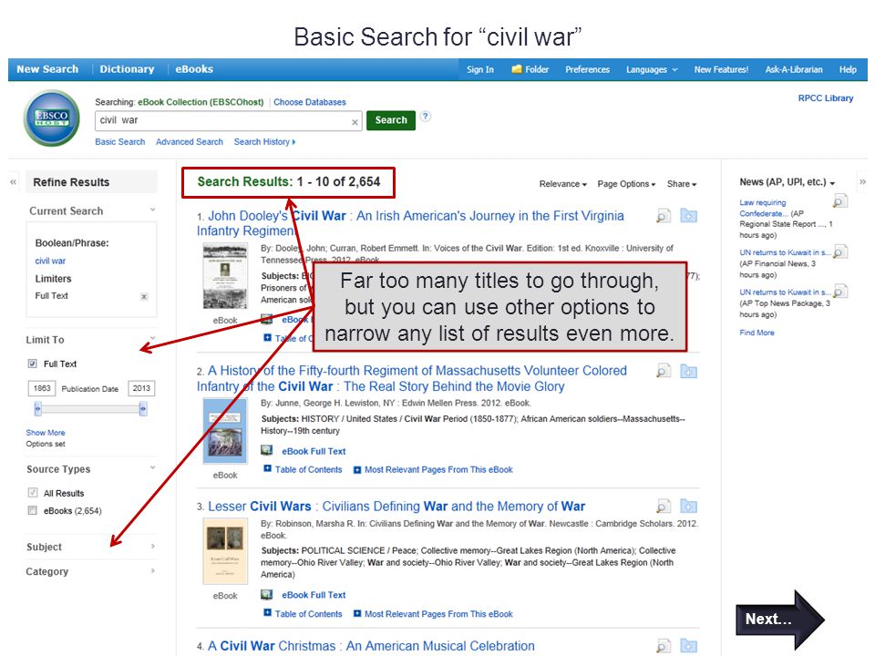 Basic Search for civil war Far too many titles to go through, but you can use other options to narrow any list of results even more.