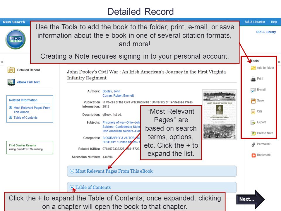 Detailed Record Most Relevant Pages are based on search terms, options, etc.