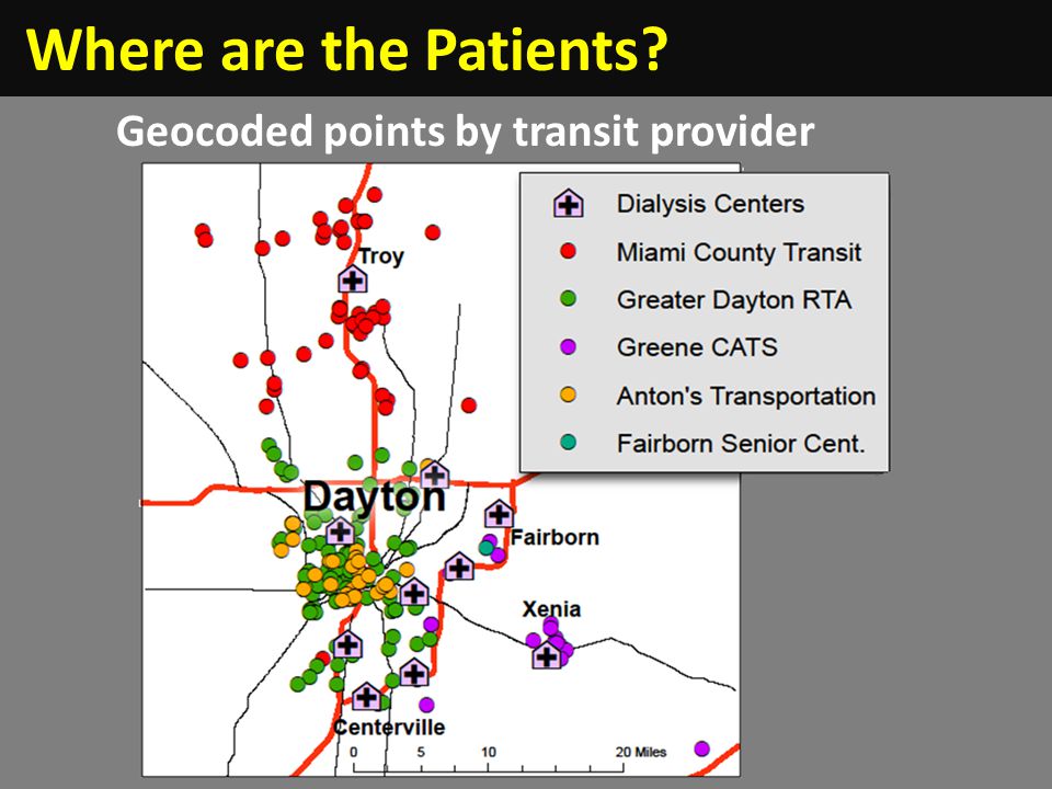 Geocoded points by transit provider Where are the Patients