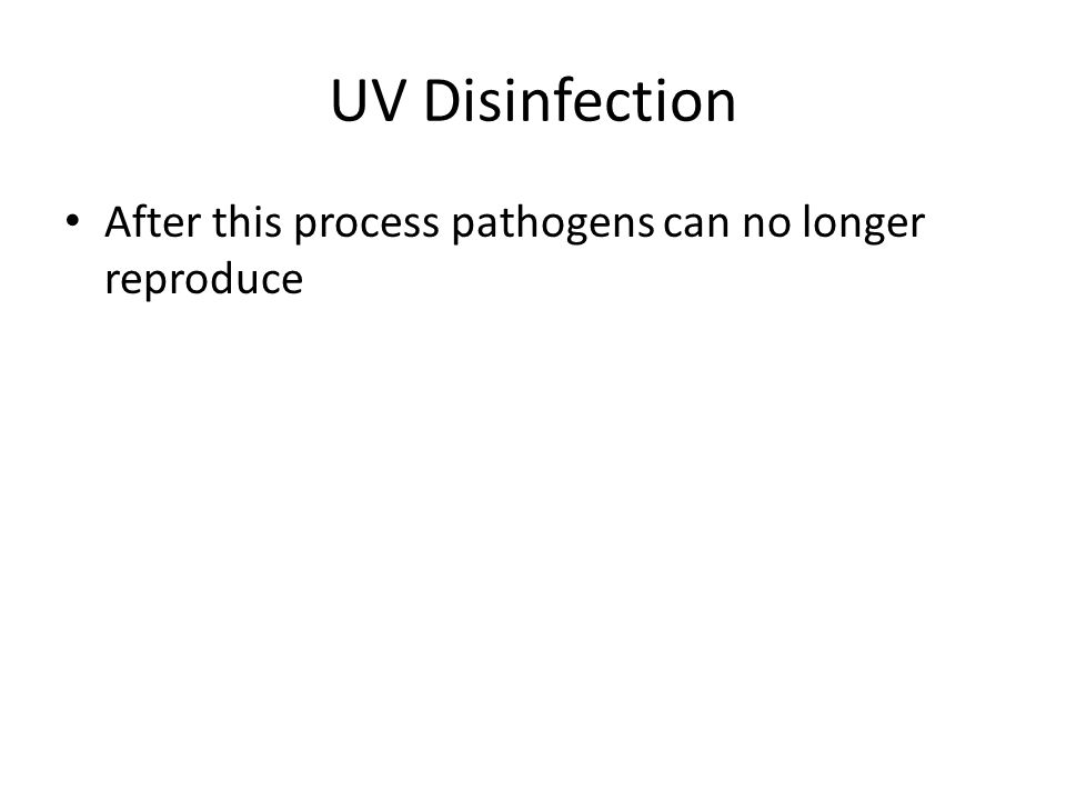 UV Disinfection After this process pathogens can no longer reproduce
