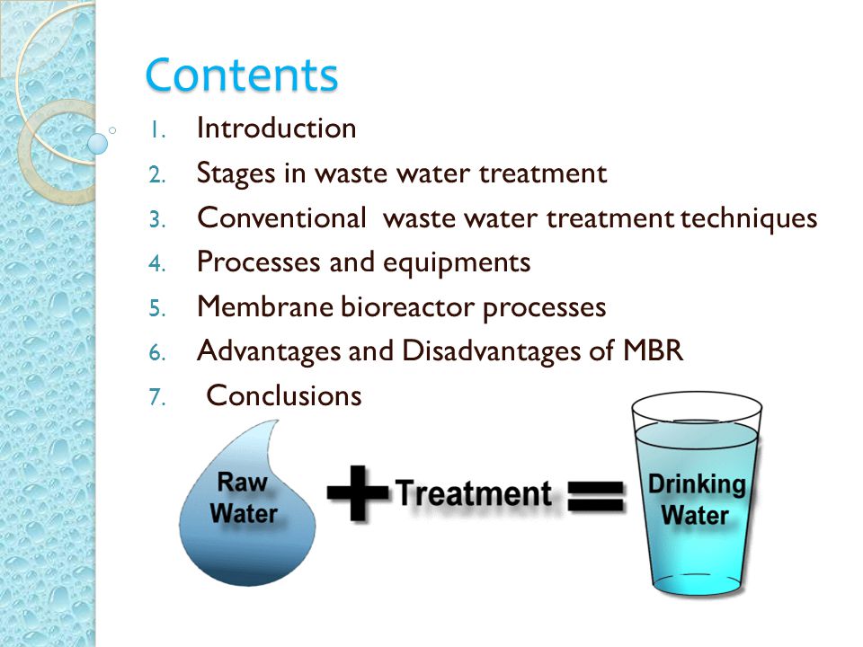 Contents 1. Introduction 2. Stages in waste water treatment 3.