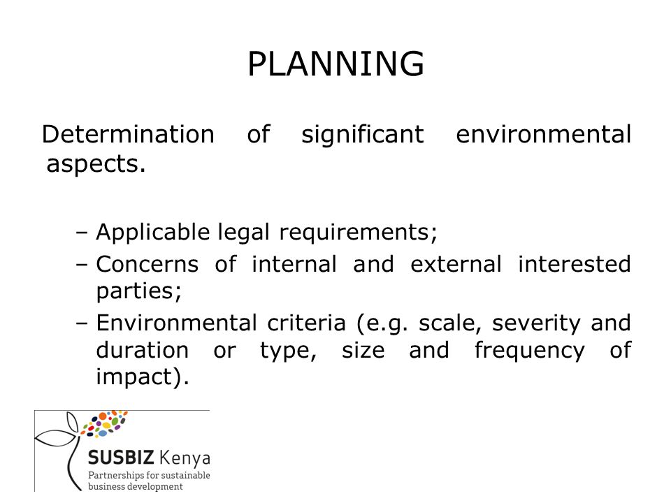 PLANNING Determination of significant environmental aspects.