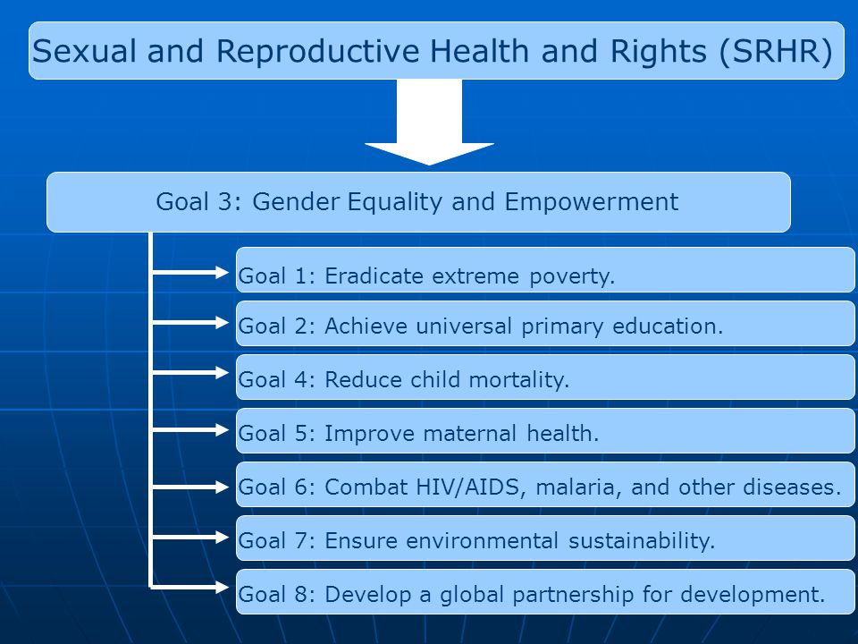 Sexual and Reproductive Health and Rights (SRHR) Goal 3: Gender Equality and Empowerment Goal 1: Eradicate extreme poverty.