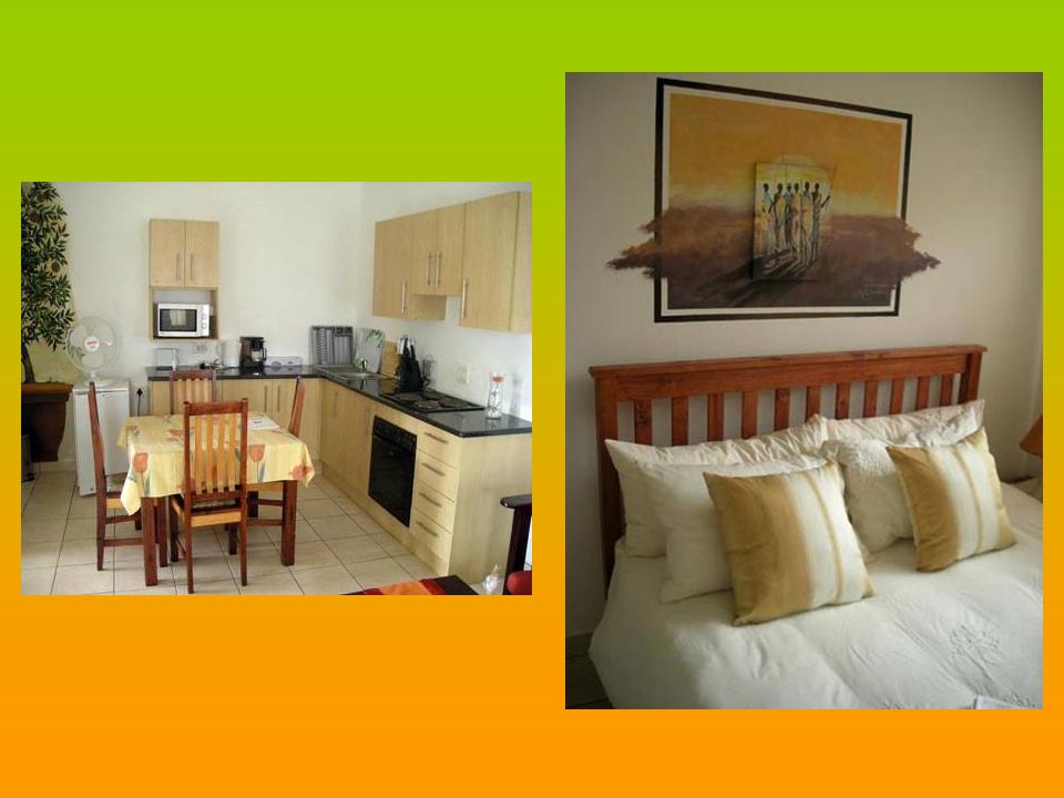 Our two bedroom, self catering units are stylish furnished & decorated with beautiful murals, fully equipped with TV, DVD-sound system, Fan, Fridge, Microwave & full stove.