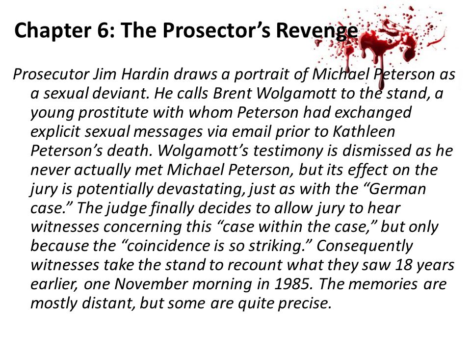 Chapter 6: The Prosector’s Revenge Prosecutor Jim Hardin draws a portrait of Michael Peterson as a sexual deviant.