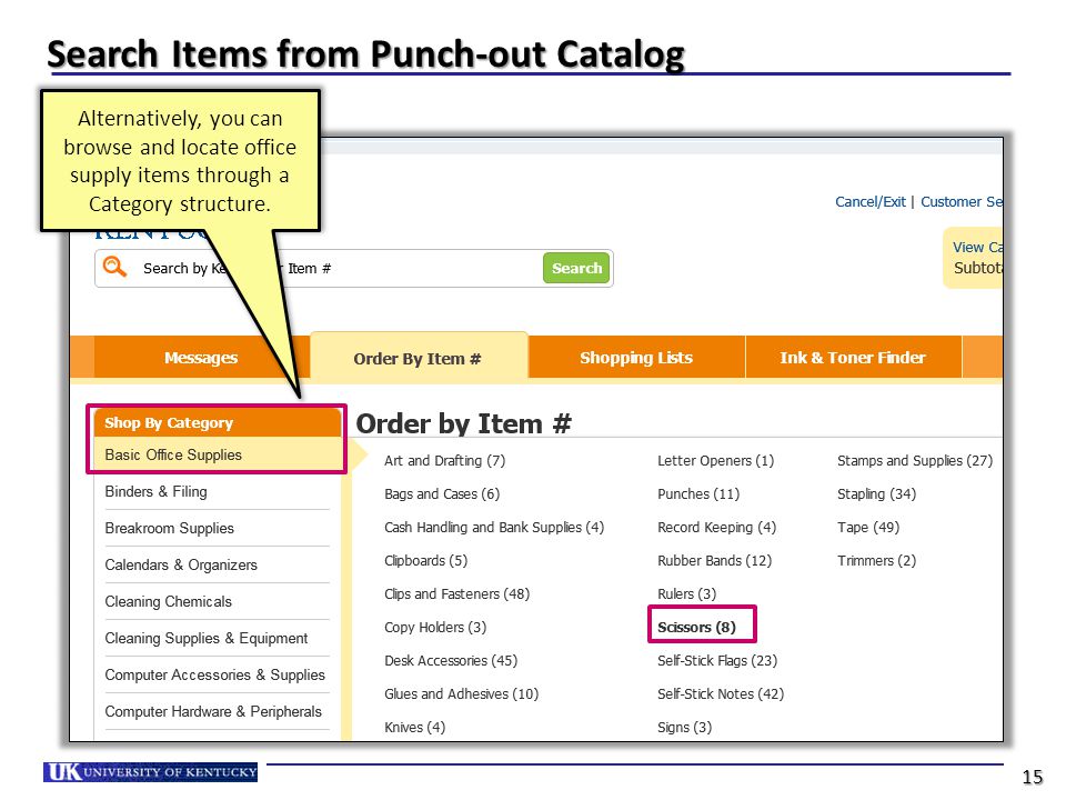 Search Items from Punch-out Catalog Alternatively, you can browse and locate office supply items through a Category structure.