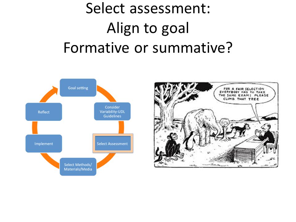 Select assessment: Align to goal Formative or summative