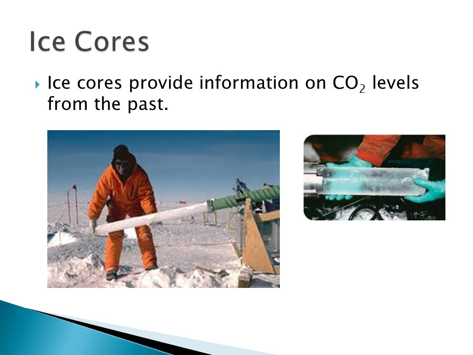  Ice cores provide information on CO 2 levels from the past.