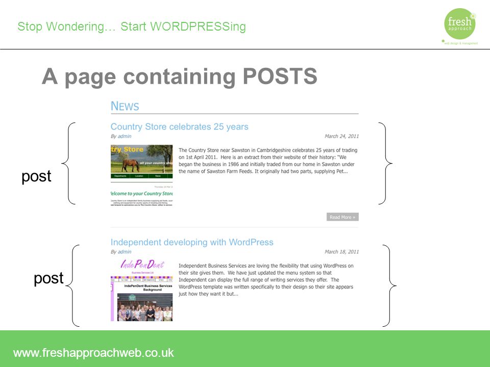 Stop Wondering… Start WORDPRESSing A page containing POSTS post