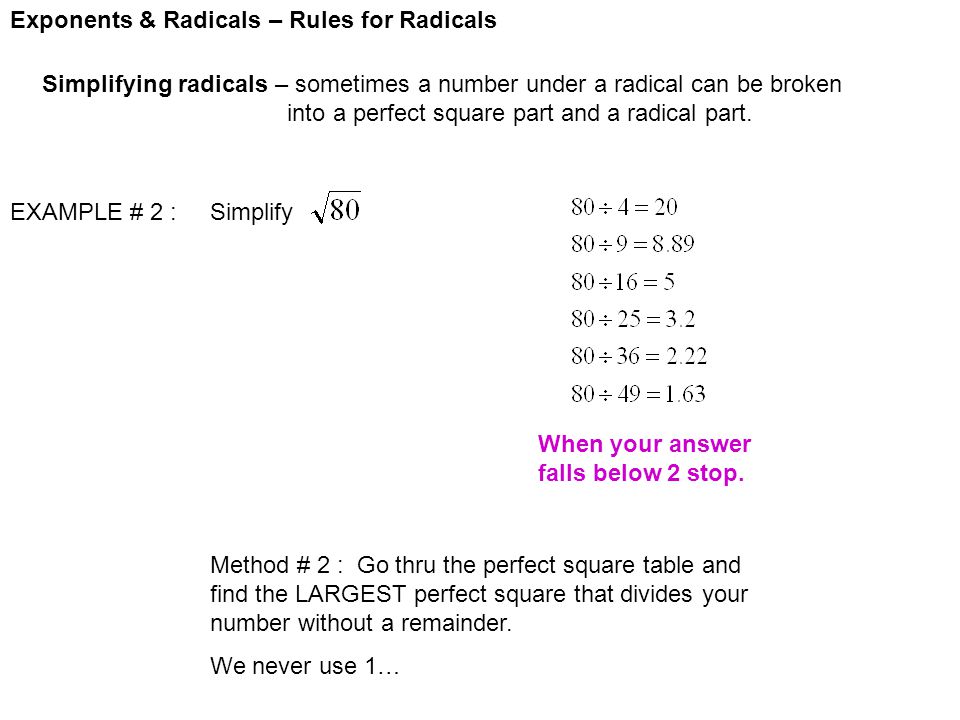 Exponents Radicals Rules For A Radical Is Simply Root 24 Exponents