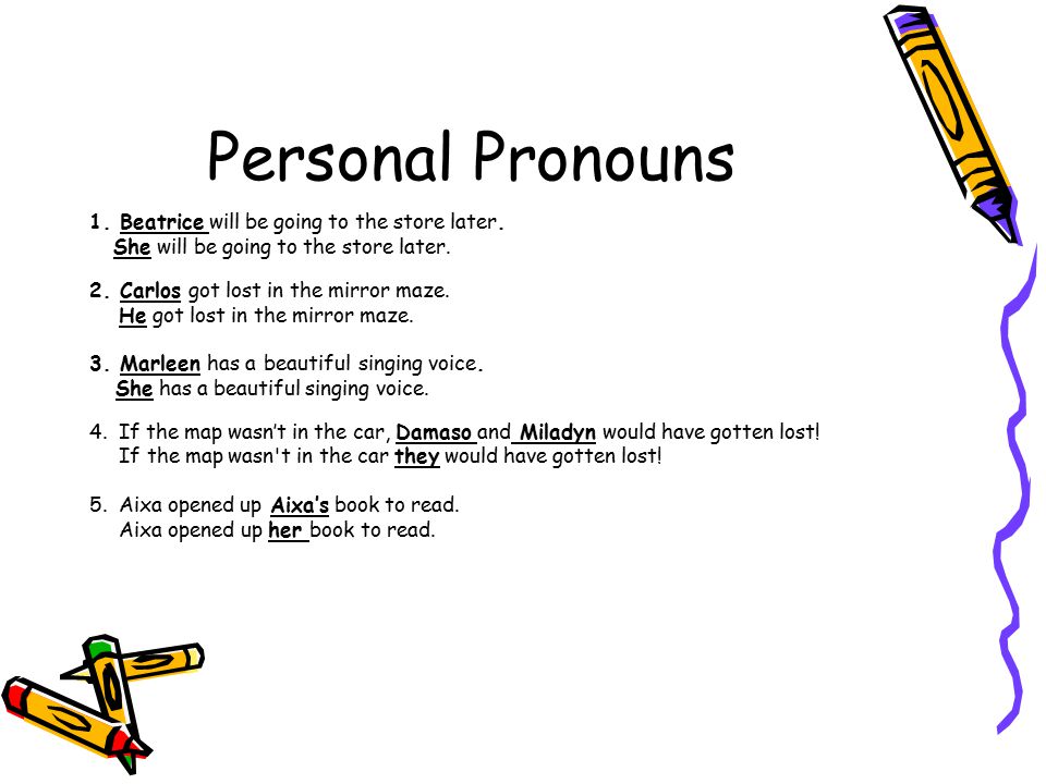 Personal Pronouns 1. Beatrice will be going to the store later.
