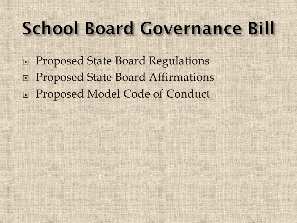  Proposed State Board Regulations  Proposed State Board Affirmations  Proposed Model Code of Conduct