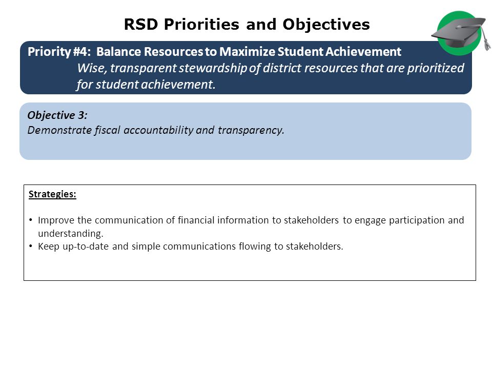 RSD Priorities and Objectives Objective 3: Demonstrate fiscal accountability and transparency.