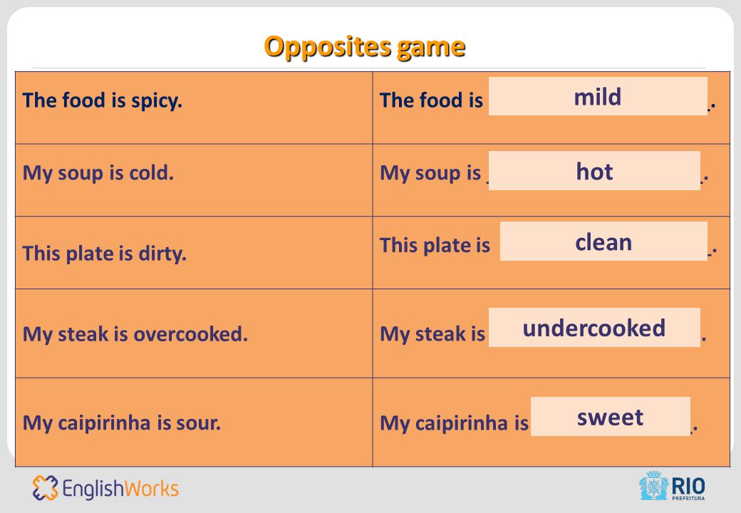 Opposites game The food is spicy.The food is ___________________.