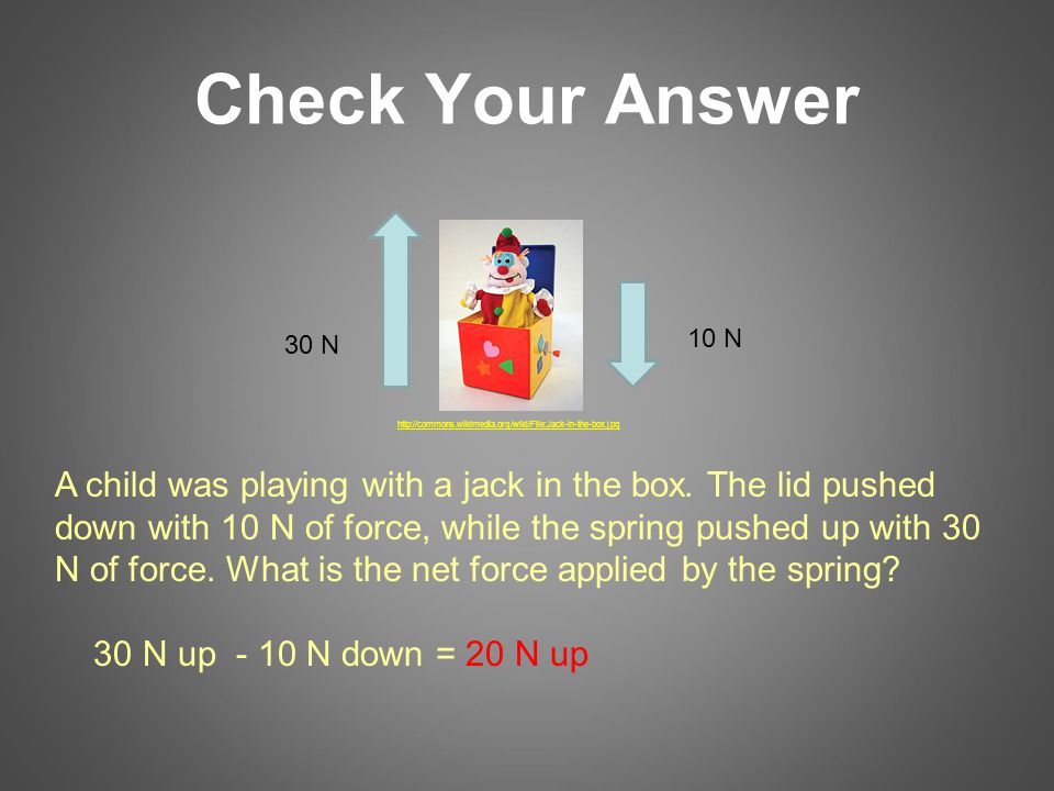 Check Your Answer 30 N 10 N A child was playing with a jack in the box.