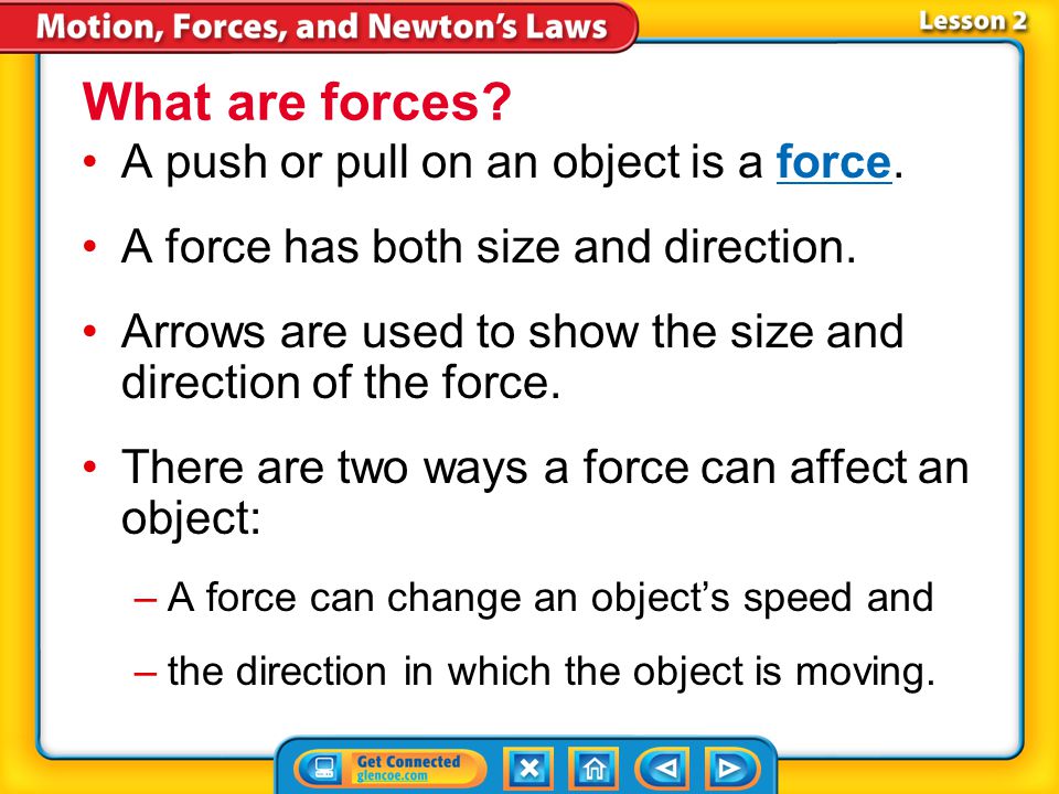 Lesson 2 Reading Guide - Vocab force contact force noncontact force friction Forces gravity balanced forces unbalanced forcesunbalanced forces