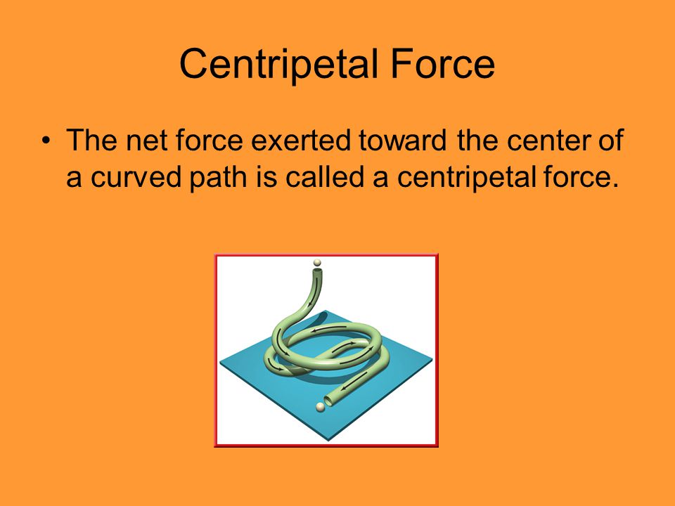 Centripetal Force The net force exerted toward the center of a curved path is called a centripetal force.