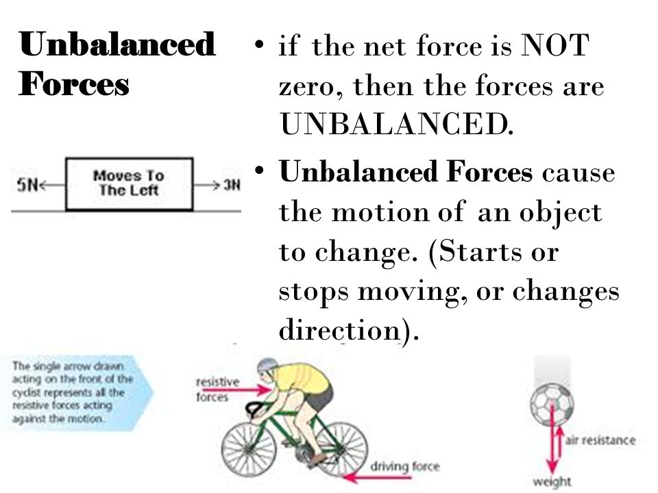Unbalanced Forces if the net force is NOT zero, then the forces are UNBALANCED.