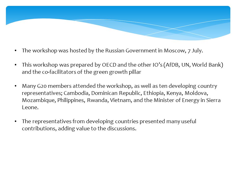 The workshop was hosted by the Russian Government in Moscow, 7 July.