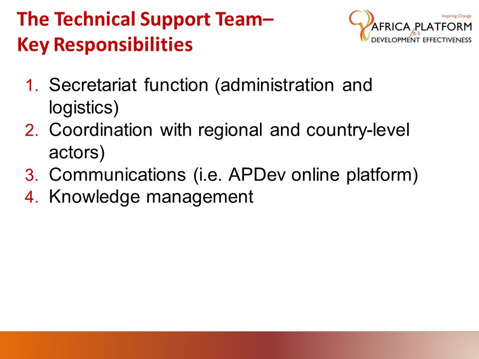 The Technical Support Team– Key Responsibilities 1.