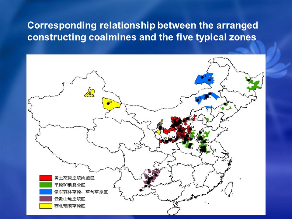 Corresponding relationship between the arranged constructing coalmines and the five typical zones
