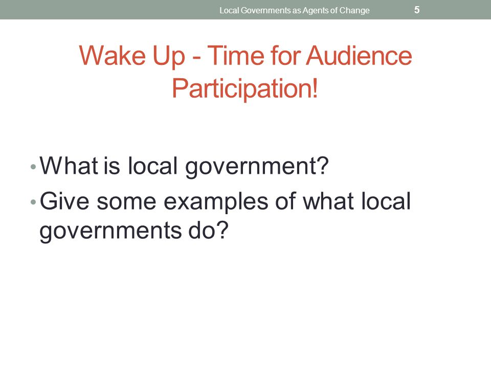 Wake Up - Time for Audience Participation. What is local government.
