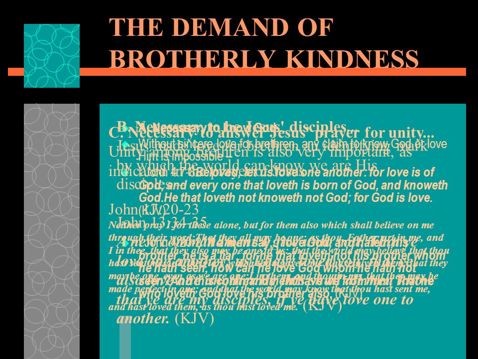 THE DEMAND OF BROTHERLY KINDNESS  A. Necessary to know God...
