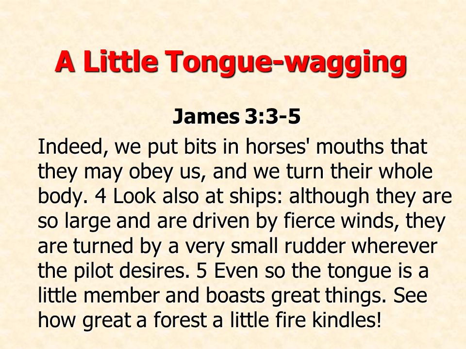 A Little Tongue-wagging James 3:3-5 Indeed, we put bits in horses mouths that they may obey us, and we turn their whole body.