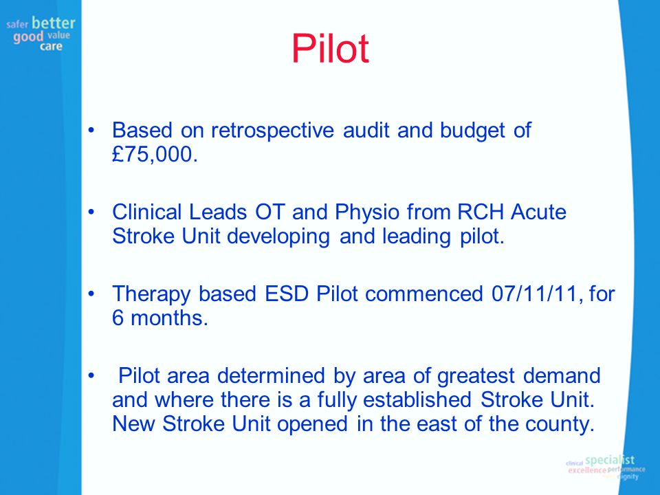 Pilot Based on retrospective audit and budget of £75,000.