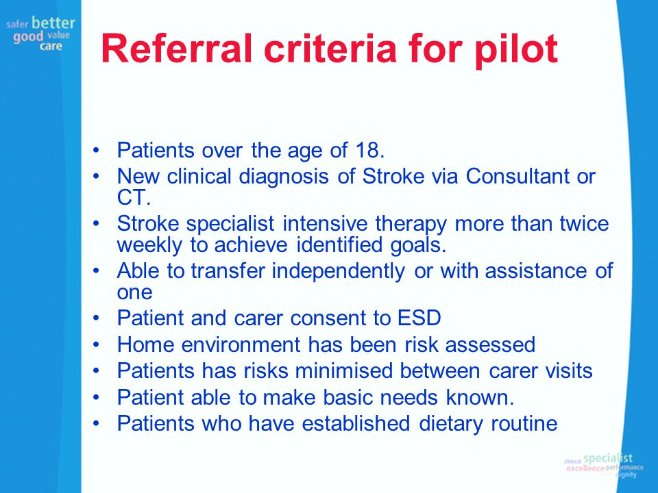 Referral criteria for pilot Patients over the age of 18.