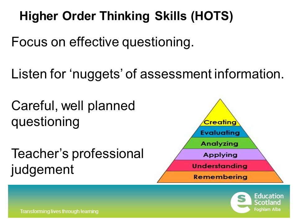 Transforming lives through learning Higher Order Thinking Skills (HOTS) Focus on effective questioning.
