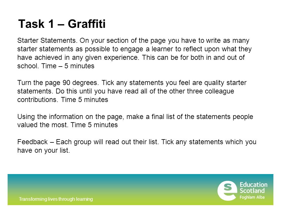 Task 1 – Graffiti Starter Statements.