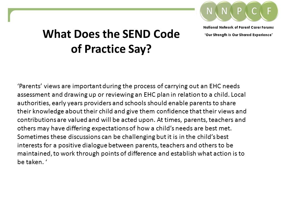 What Does the SEND Code of Practice Say.