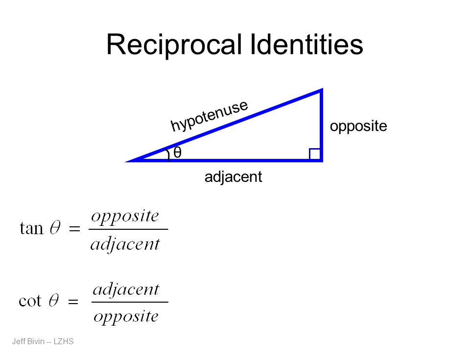 Jeff Bivin -- LZHS Reciprocal Identities θ opposite hypotenuse adjacent