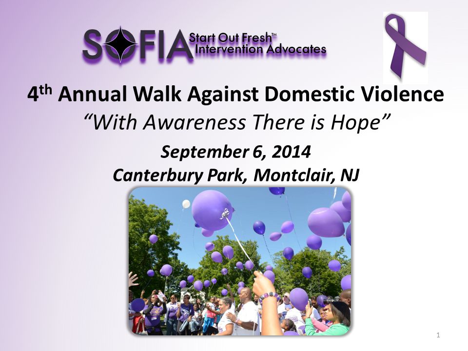 4 th Annual Walk Against Domestic Violence With Awareness There is Hope September 6, 2014 Canterbury Park, Montclair, NJ 1