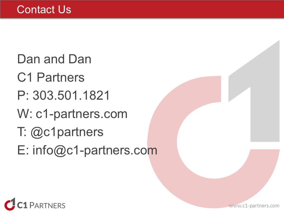 Dan and Dan C1 Partners P: W: c1-partners.com E: Contact Us