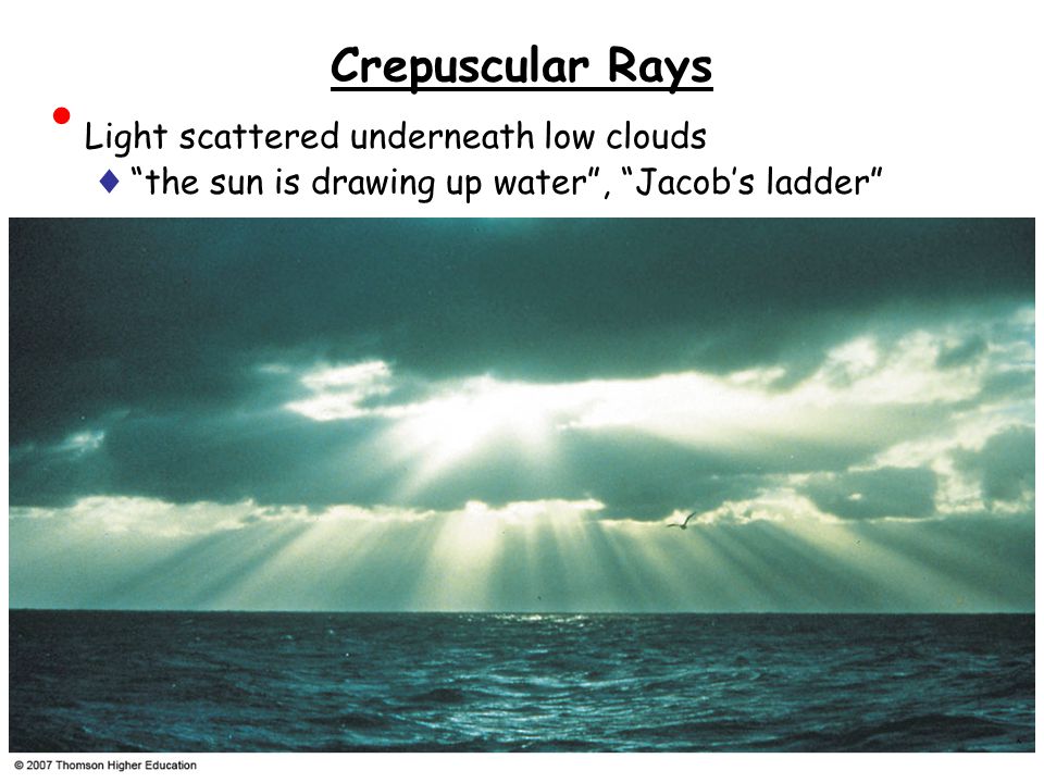 Crepuscular Rays Light scattered underneath low clouds ♦ the sun is drawing up water , Jacob’s ladder