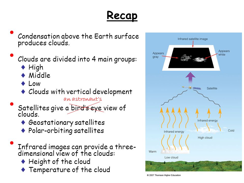 Recap Condensation above the Earth surface produces clouds.