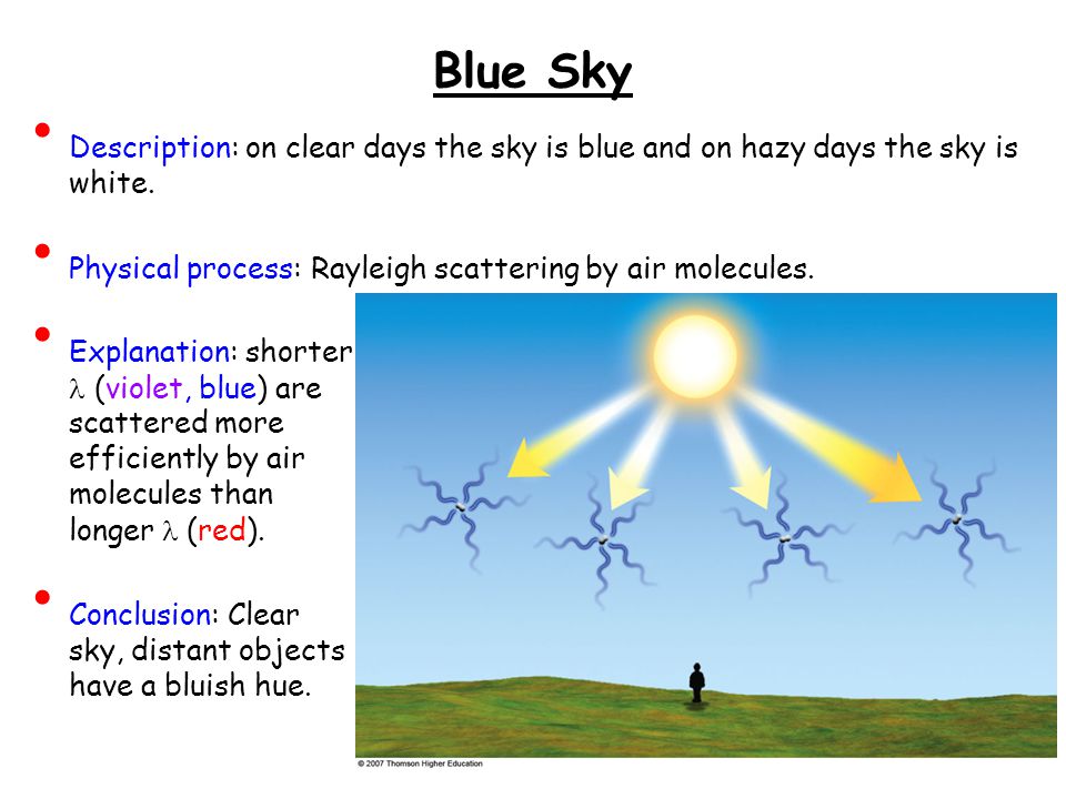 Blue Sky Description: on clear days the sky is blue and on hazy days the sky is white.