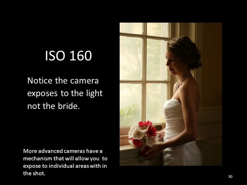 Notice the camera exposes to the light not the bride.