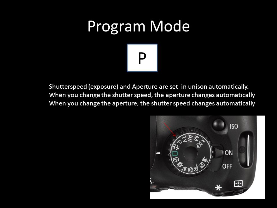 Program Mode Shutterspeed (exposure) and Aperture are set in unison automatically.