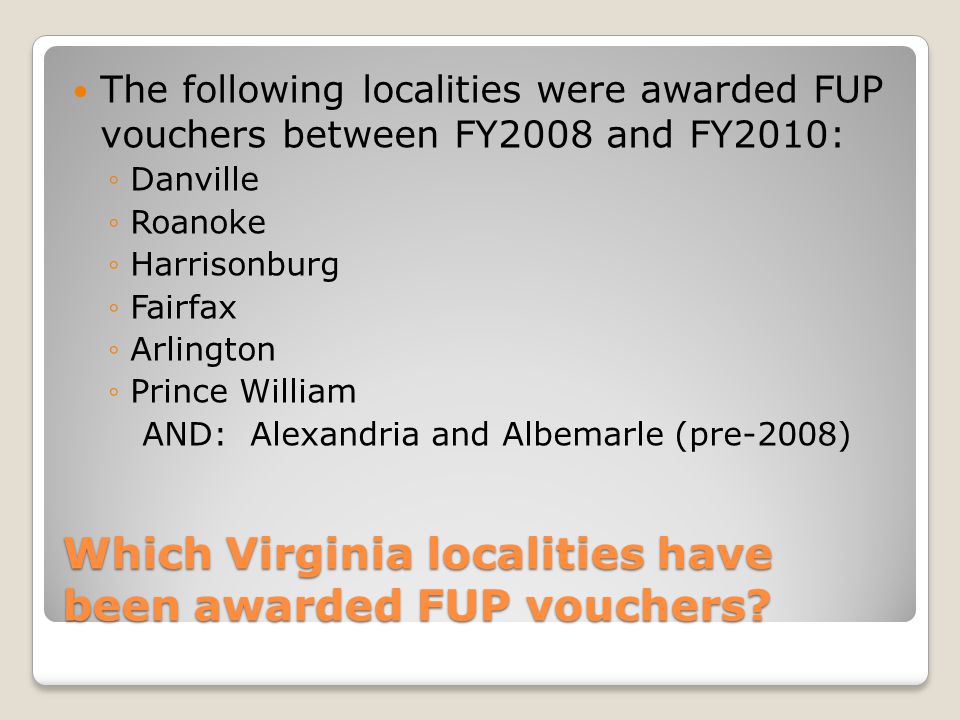 Which Virginia localities have been awarded FUP vouchers.