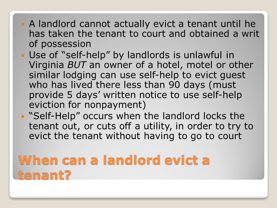 When can a landlord evict a tenant.