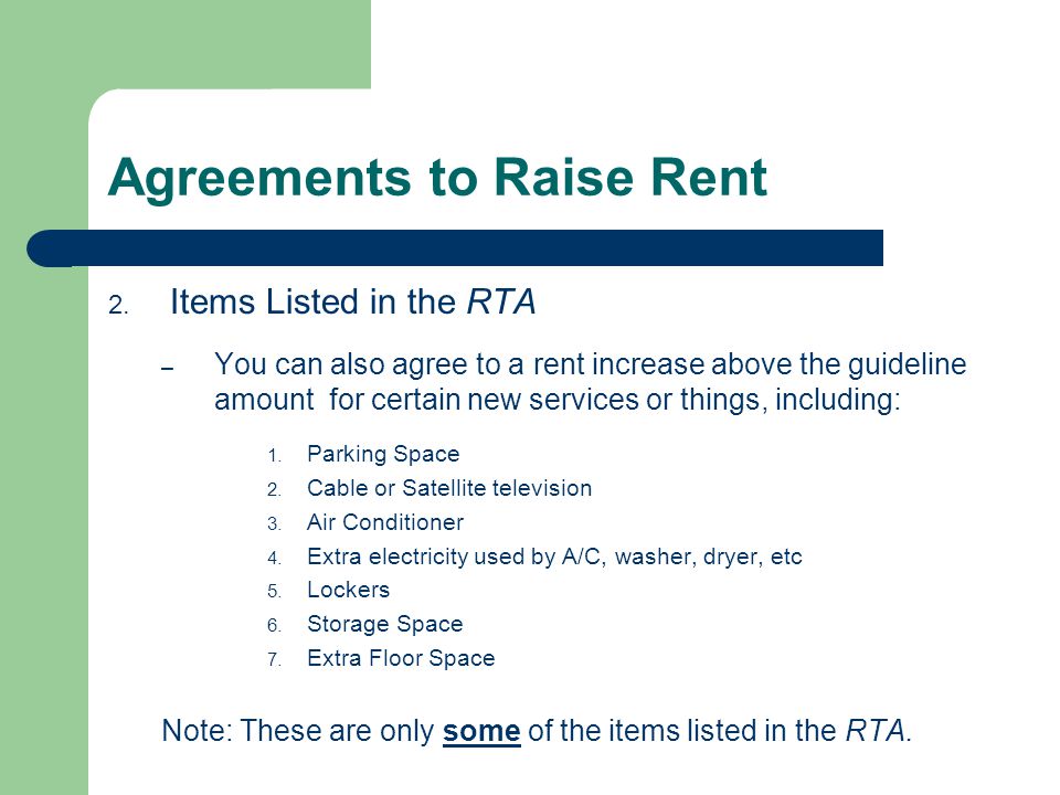 Agreements to Raise Rent 2.